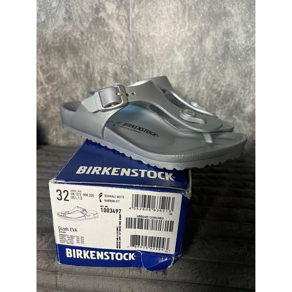 Birkenstock Gizeh EVA Silver Sandals 32 / women’s 5 NEW in box